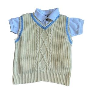 Perfectly Dressed Cable Knit Sweater Vest Sleeveless V-neck Polo Shirt 24M